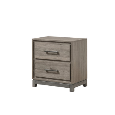 Contemporary Nightstand In Grey Oak Finish, 2 Drawers, Metal Hand Pull, Bedroom Decorative Element, 23.6" X 16" 25"H Finish - Drawer With Handle For Bedroom, 53 Lb, Simple Assembly
