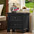 Farmhouse Nightstand with Charging Station, Rustic Low Night Stand with 2 Drawers, Mid-Century Modern End Table with 4 Square Solid Wood Legs, Small Dresser for Bedroom, Home (Black)-1831402293