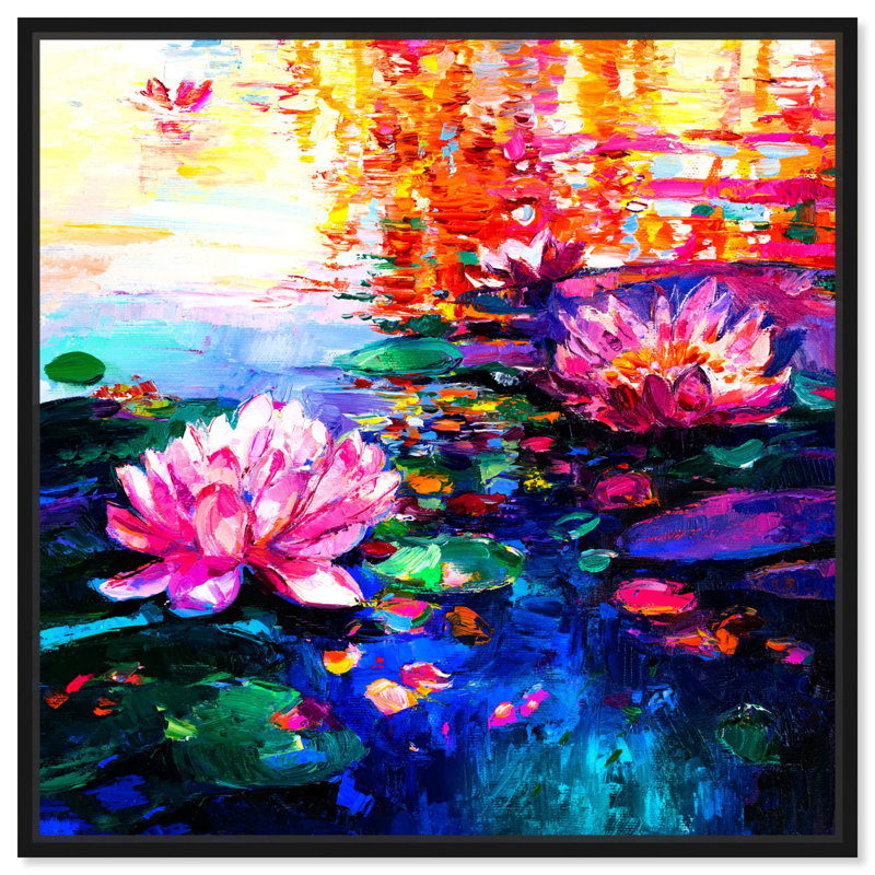 Art mural bohème Blooming Color Pond par Art Remedy, H 13 po x l 13 po, Cadre noir