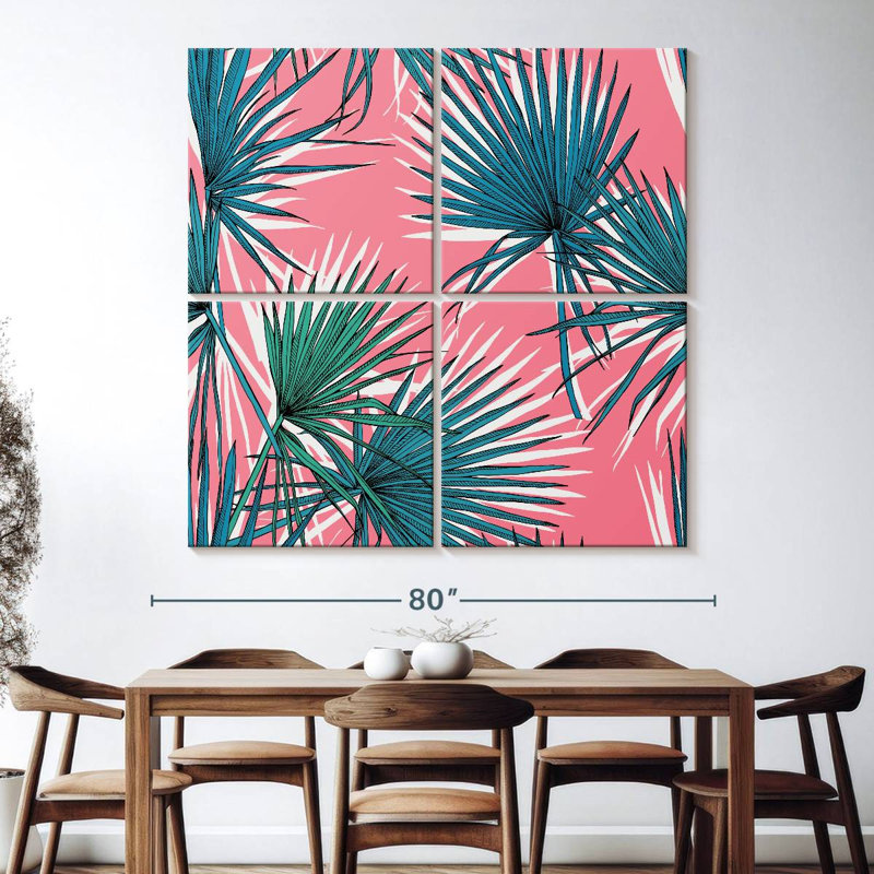 Harnek Fan Palms On Pink, 74" H x 74" W