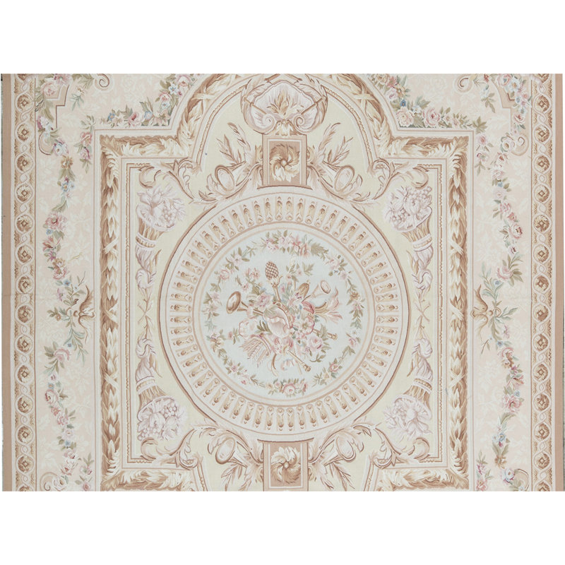 Aubusson Hand Knotted Wool Oriental Area Rug in Beige