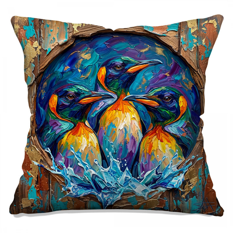 Colourful Penguins Splashing Double Sided Throw Pillows, 18 x 18 inches