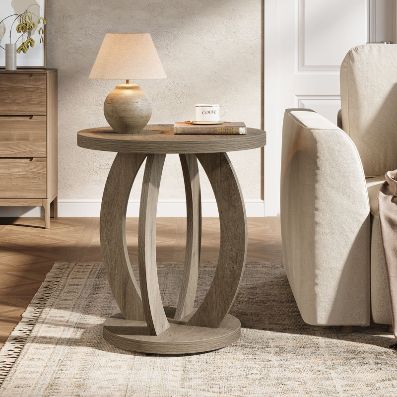 24-Inch Tall Round End Table, Set Of 2, Weathered Gray Oak