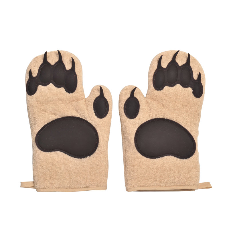Bear Paw Brown Silicone Oven Mitts Set