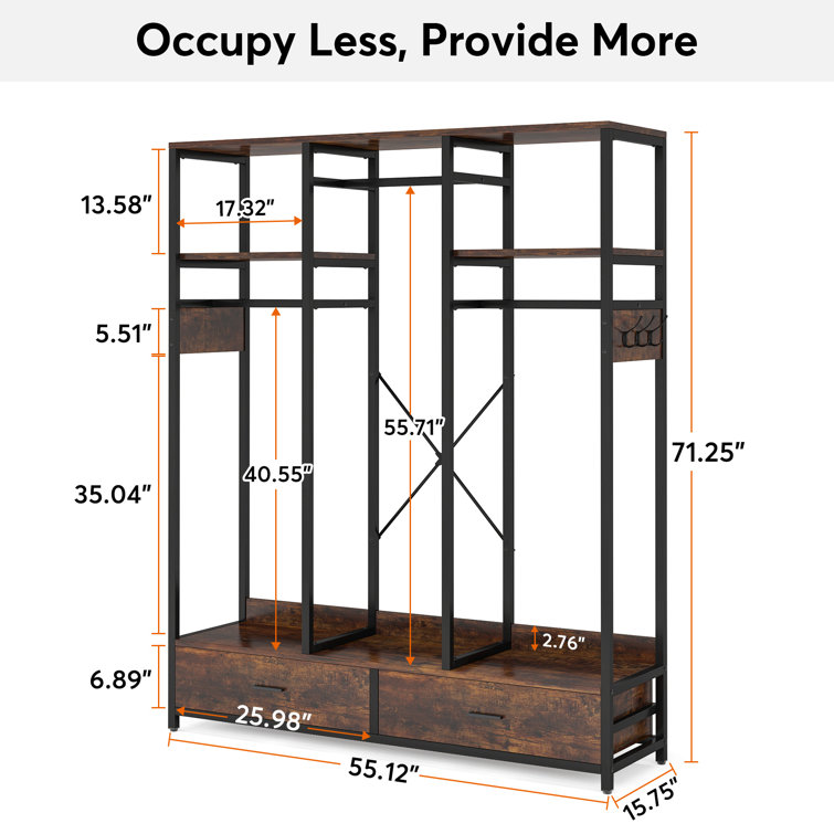 Tathan 55'' Freestanding Wardrobe Rack with 2 Drawers 17 Stories