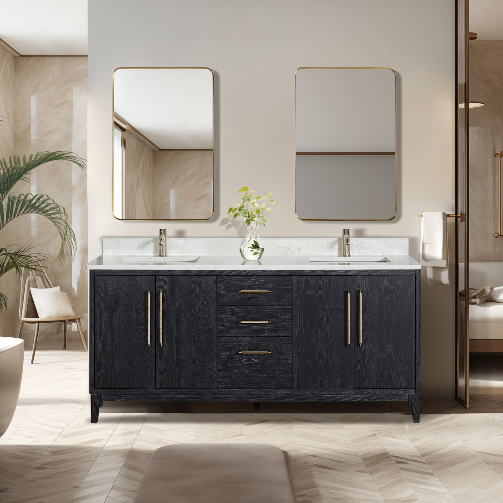 Langosta 72" Double Bathroom Vanity, Fir Wood Black