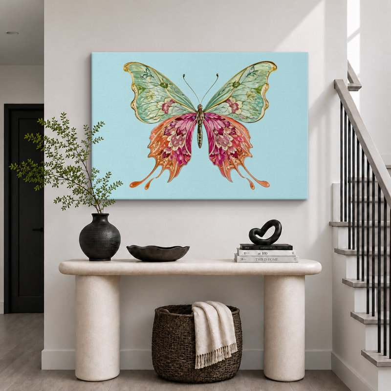 Menthe, impression de papillon floral, photos de chambre de filles élégantes, impression sur toile encadrée, Toile tendue