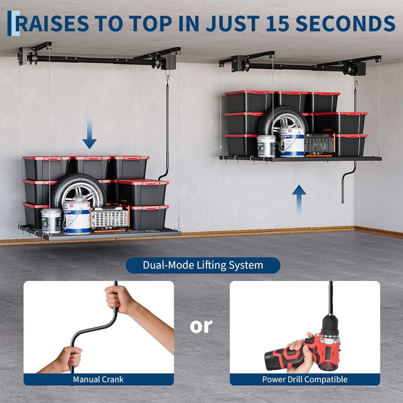 Support de rangement réglable au plafond, structure en acier robuste, 4 pi x 4 pi, capacité de 250 lb, garage suspendu, grenier et sous-sol