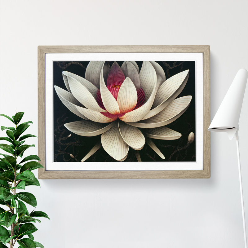 Fantastic Lotus Flower - Single Picture Frame Print, 46cm H x 64cm W x 2cm D, Oak