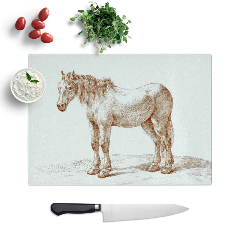 Tempered Glass Sketch of a Horse by Jean Bernard Chopping Board, 28.5 cm W x 20 cm L
