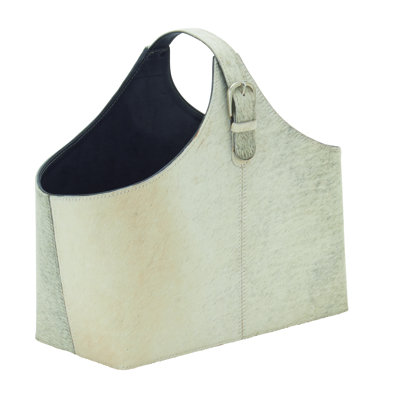Sandie Leather Handmade Wood Decorative Magazine Holder with Detail Stitching and Curved Buckle Handles by Millwood Pines
