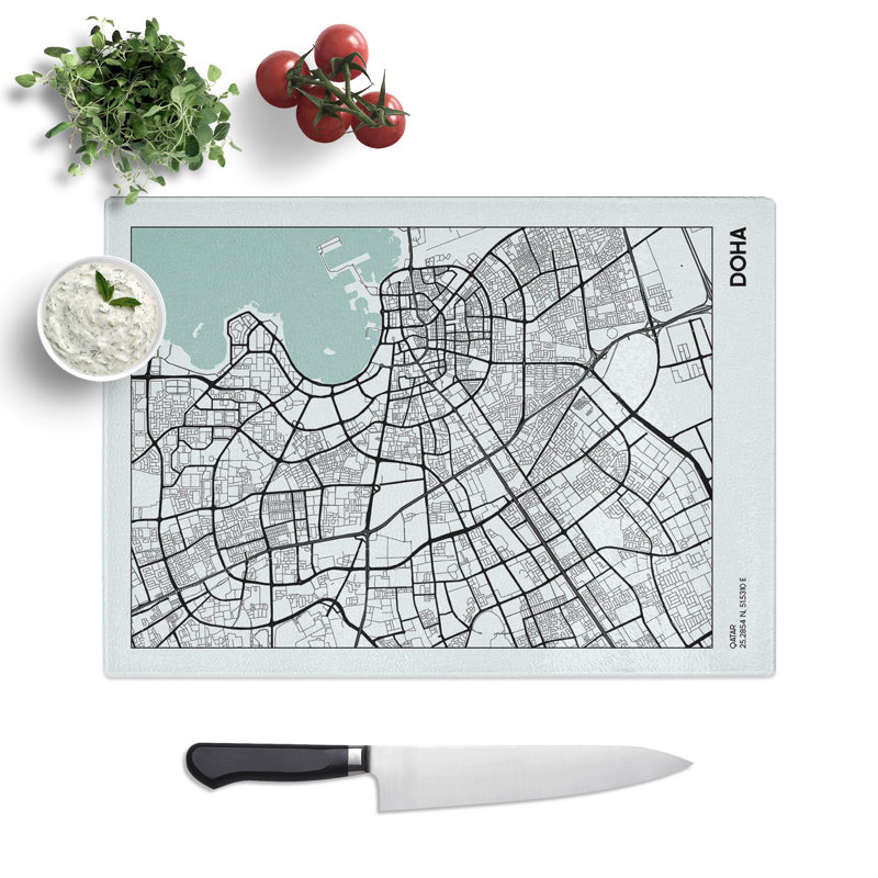 Map Doha Qatar Chopping Board, 20cm W x 28.5cm L