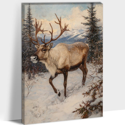 Impression d'art sur toile grand Noël cerf d'hiver, affiche de renne enneigé, impression de toile de scène de forêt de vacances pour le bureau à domicile salon, image d'art mural prête à accrocher, 20 po x 30 po