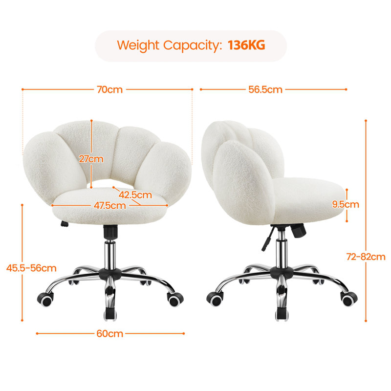Boucle 360 Swivel Height Adjustable Task Chair, White