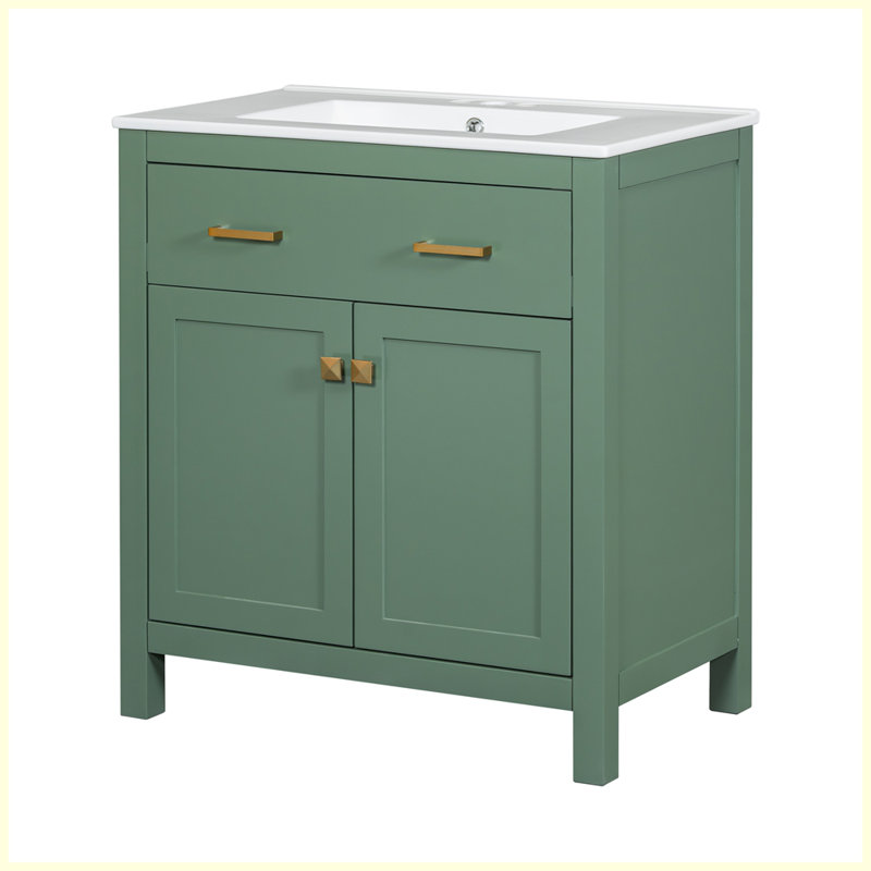 Meuble-lavabo moderne avec lavabo en céramique et tablette, Vert