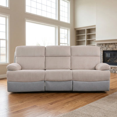 Canapé inclinable électrique avec DEL, canapé inclinable en cuir respirant, ensembles de meubles de salon, meubles inclinables avec porte-gobelets / chargement pour cinéma maison / bureau, blanc crème (3 places)