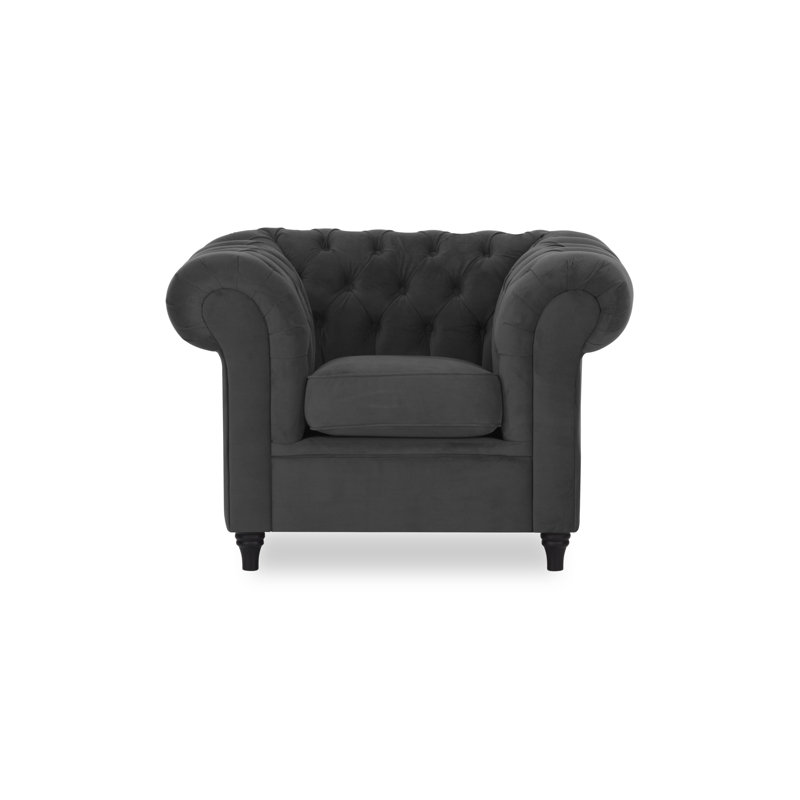 Upholstered Chesterfield Chair, Dark Grey
