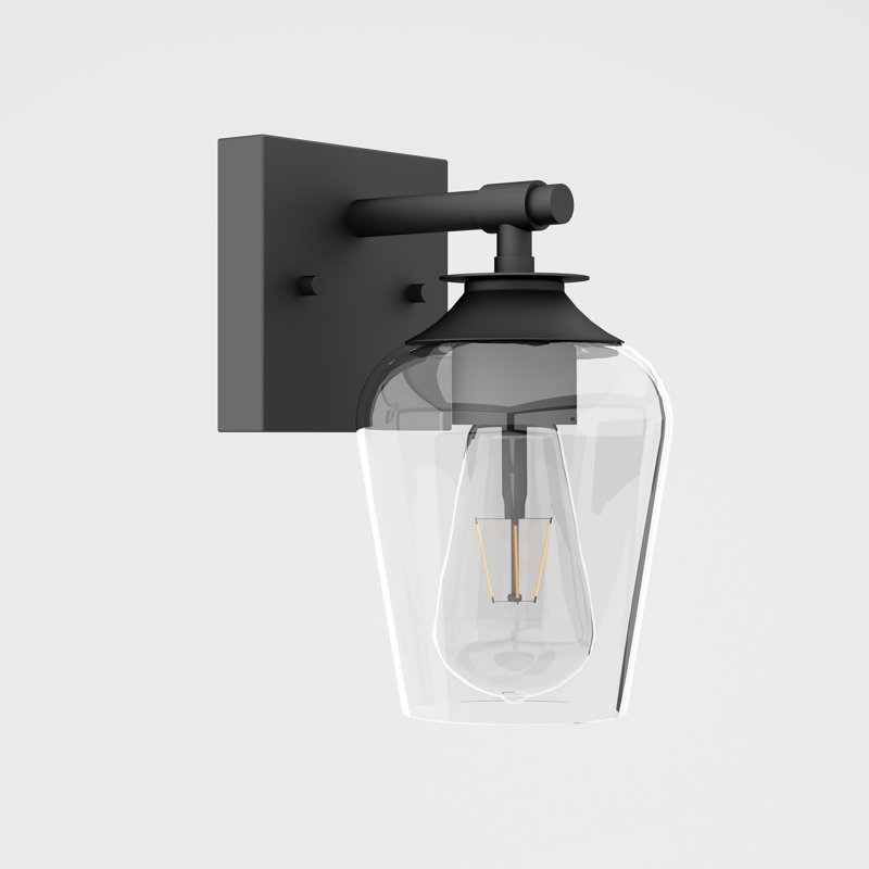 Epone 1-Light Farmhouse Dimmable Flush Mounted Wall Sconce in Matte Black with Clear Glass Shade