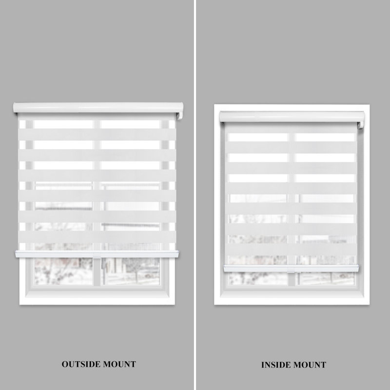 Custom Cordless Zebra Roller Shades – Premium Dual Layer Sheer and Solid Fabric Stripes - Light Filtering and Room Darkening