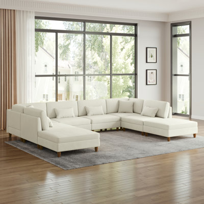 Seemab 160.8" W Upholstered Corduroy Modular Sectional with Removable Ottomans