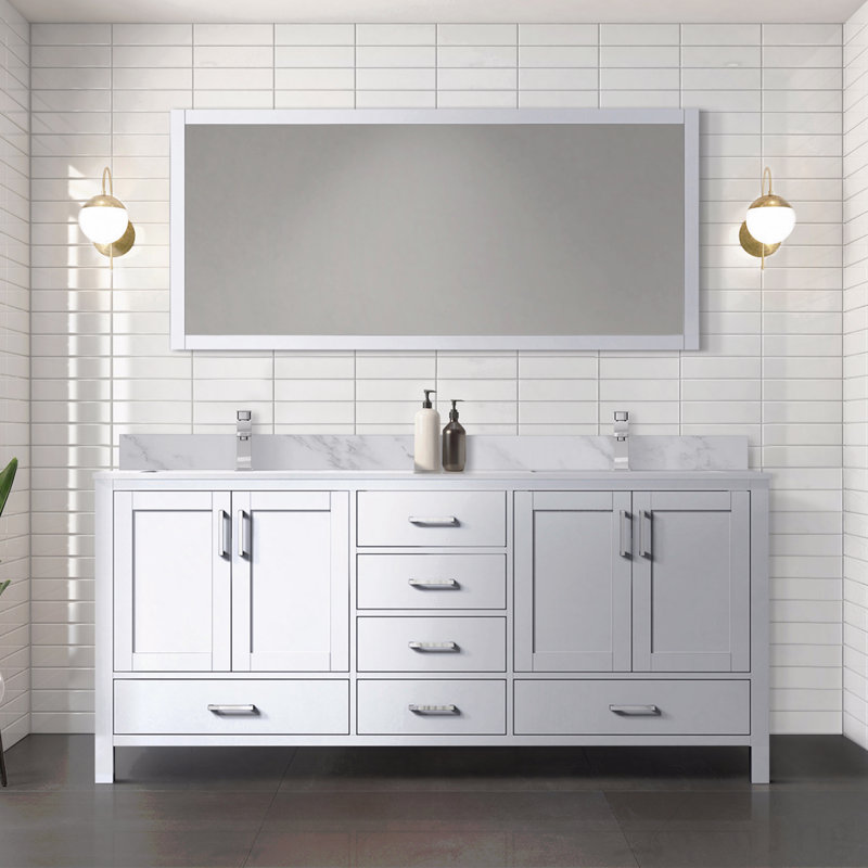 Meuble-lavabo double 72 po x P 22 po, comptoir en marbre de Carrare, Blanc, 72"