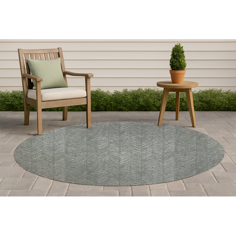 Chevron Groove Non-Slip Outdoor Rug, Round 5'