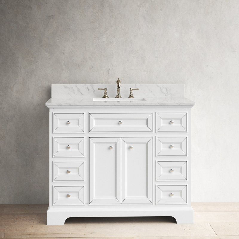Amiri 43'' Single Bathroom Vanity with Marble Top, White