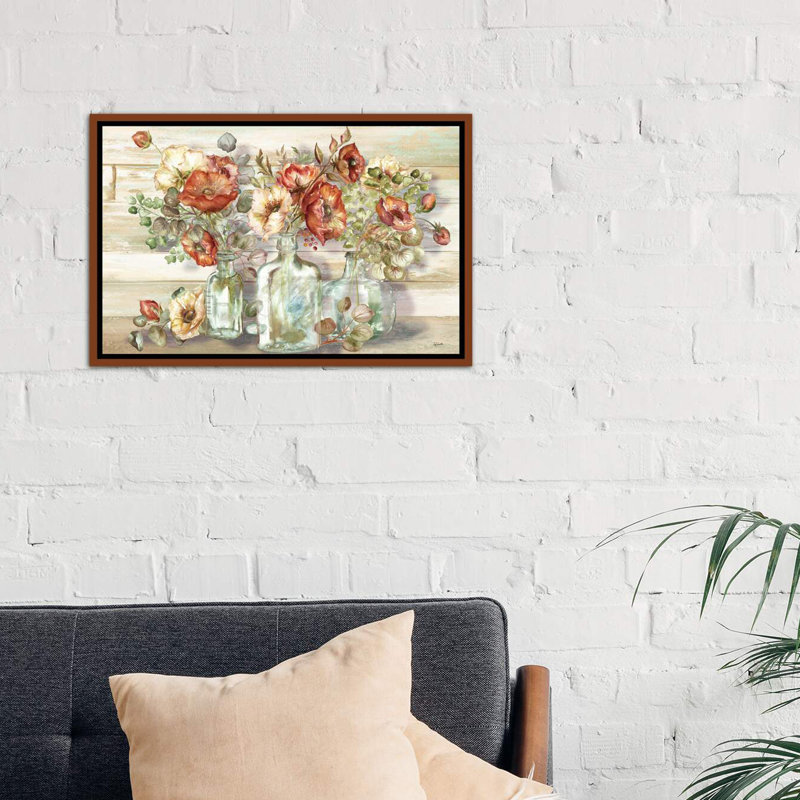 «Spice Poppies and Eucalyptus in Bottles Landscape» par Tre Sorelle Studios - reproduction d'art