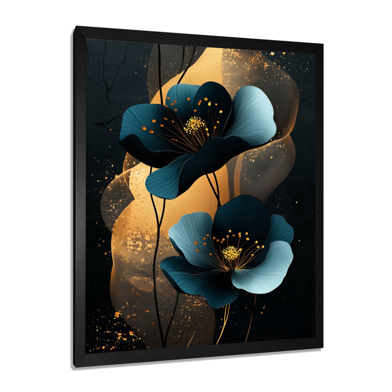 Myroslav - Floral Canvas Wall Art, H 20 po x l 12 po, Picture Framed, Noir