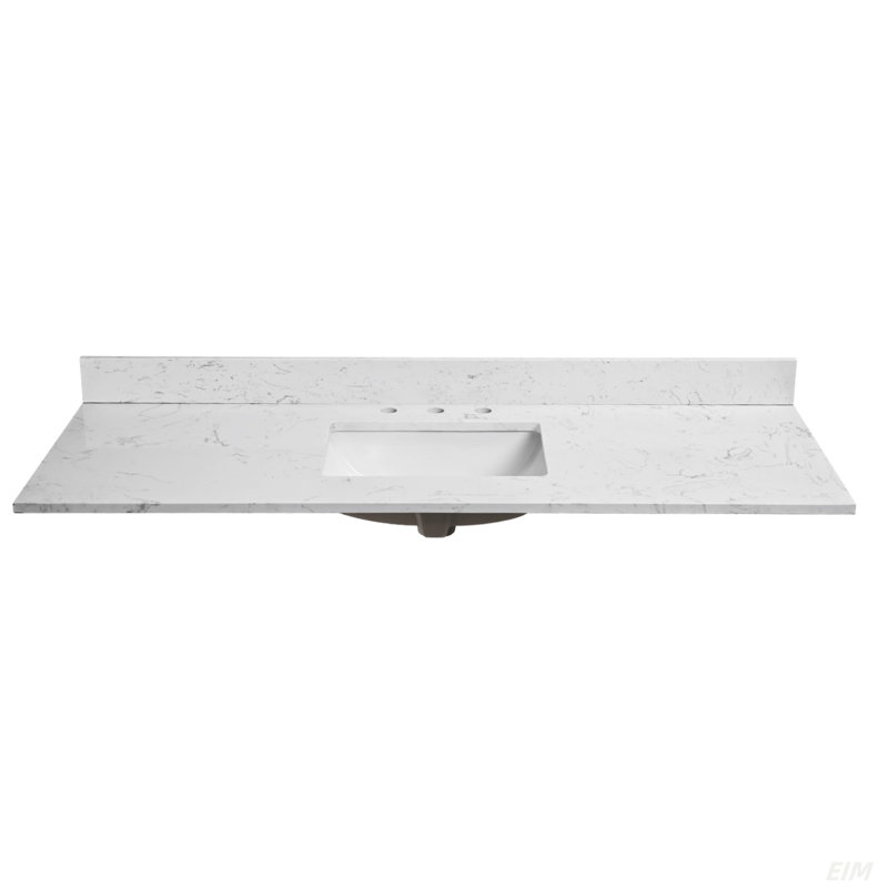 Dessus de meuble-lavabo en pierre 60 po x 22 po couleur d'ingénierie avec lavabo en céramique encastré et 3 trous de robinet avec dosseret