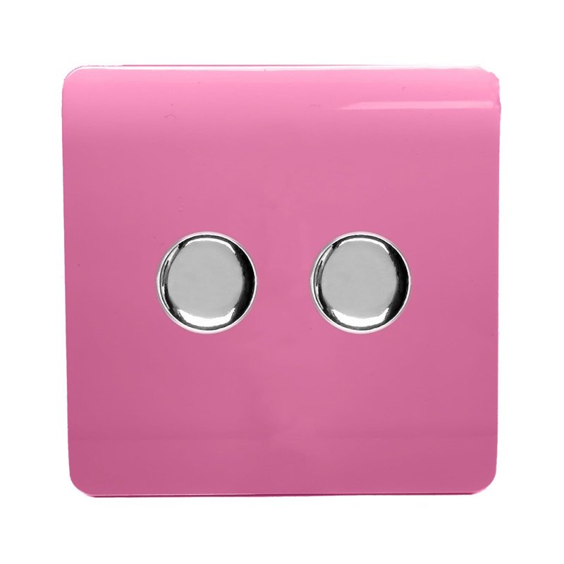 Trendi Switch 2 Gang 1 or 2 way 100w Rotary LED Dimmer Light Switch, Pink