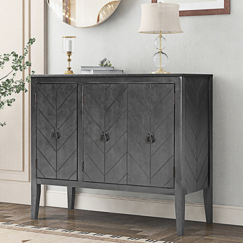 Buffet de rangement avec 3 poignées rétro en métal et tablette réglable, Gris