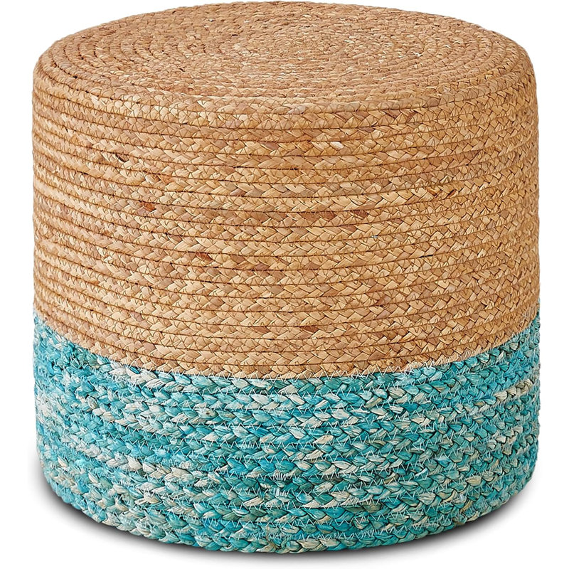 Upholstered Pouf, Natural/Blue