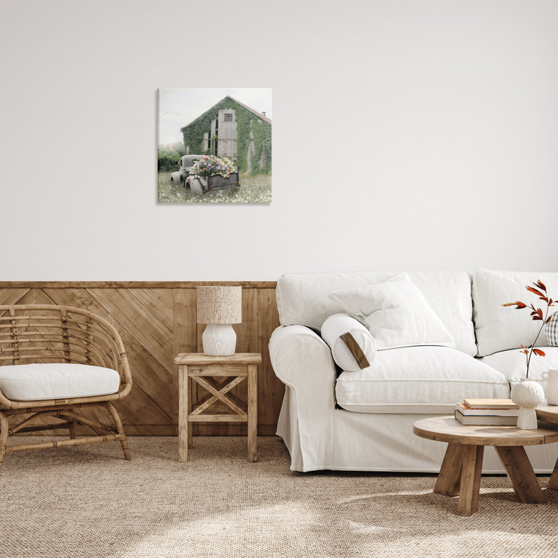 Vintage Farmhouse Barn with Flowering Truck Canvas Art, 24 x 24
