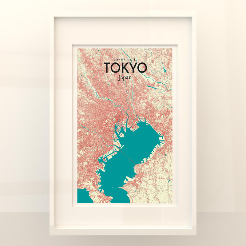 Tokyo City Map in Tricolour 1 Piece Wall Art, 36cm H x 24cm W x 0.05cm D
