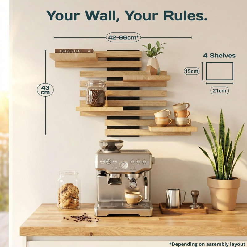 42 cm W Solid Wood Wall Mounted Shelving Unit