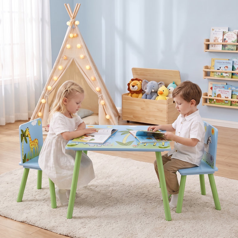 Kids Safari Table and Two Chairs Set