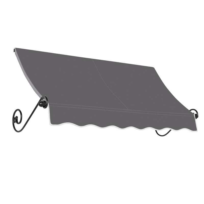 Awntech Charleston Acrylic Fabric Awning with Iron Scroll Arms, Gunmetal, 18" H x 76.5" W x 36" D