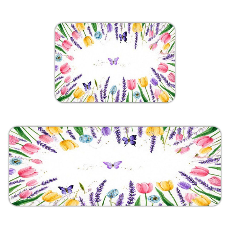 Tulipe et lavande, ensemble de 2 tapis de cuisine