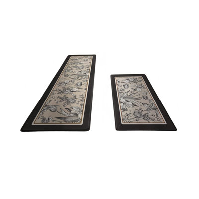 Ensemble de 2 tapis de cuisine anti-fatigue, noir crème