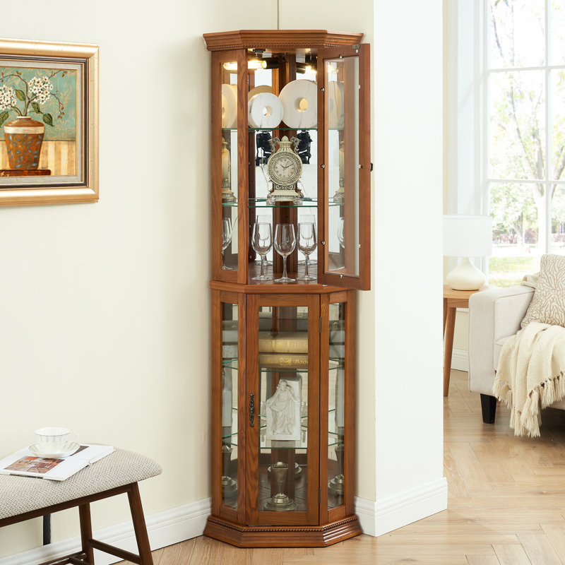 Armoire de coin pratique en chêne avec porte en verre et option de rangement