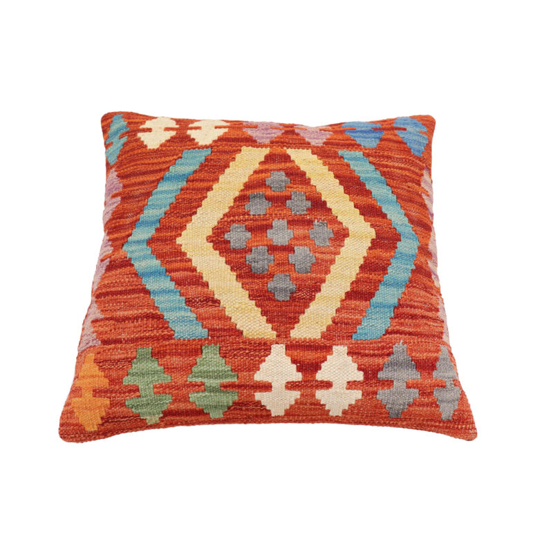 Coussin rustique tissé à la main kilim Rustic Mcbride - 17 po x 18 po, H 18 po x l 17 po, Rouge / Jaune / Bleu
