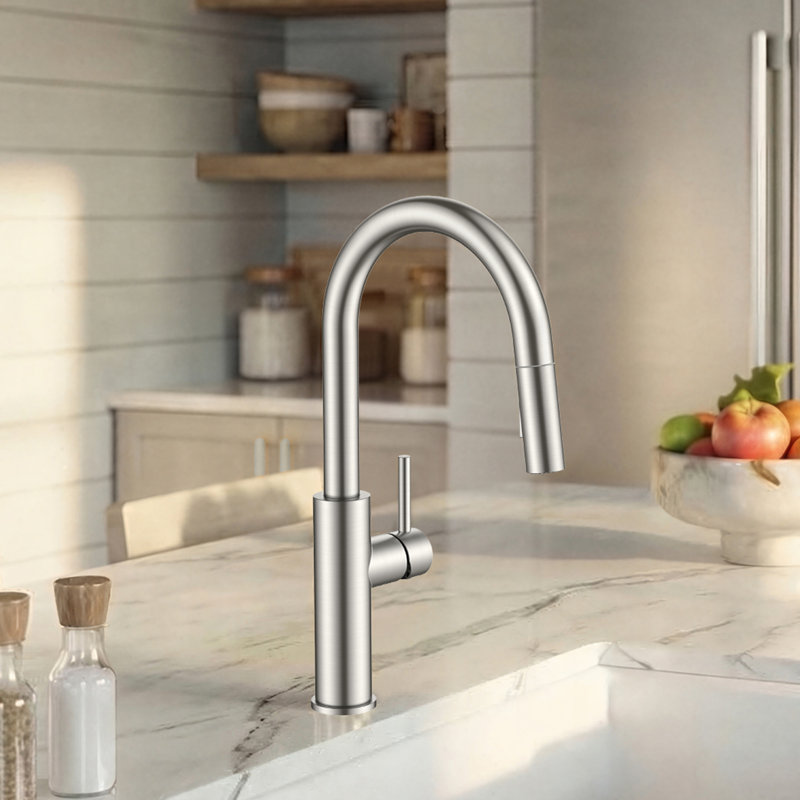 Robinet de cuisine avec douchette extractible, Acier Inoxydable, Sans distributeur de savon