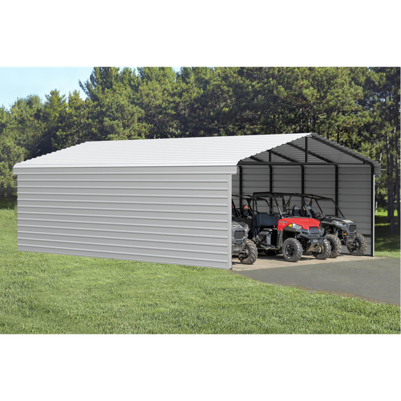 Steel Carport With 3 Wall Kits, 20X20X09, White