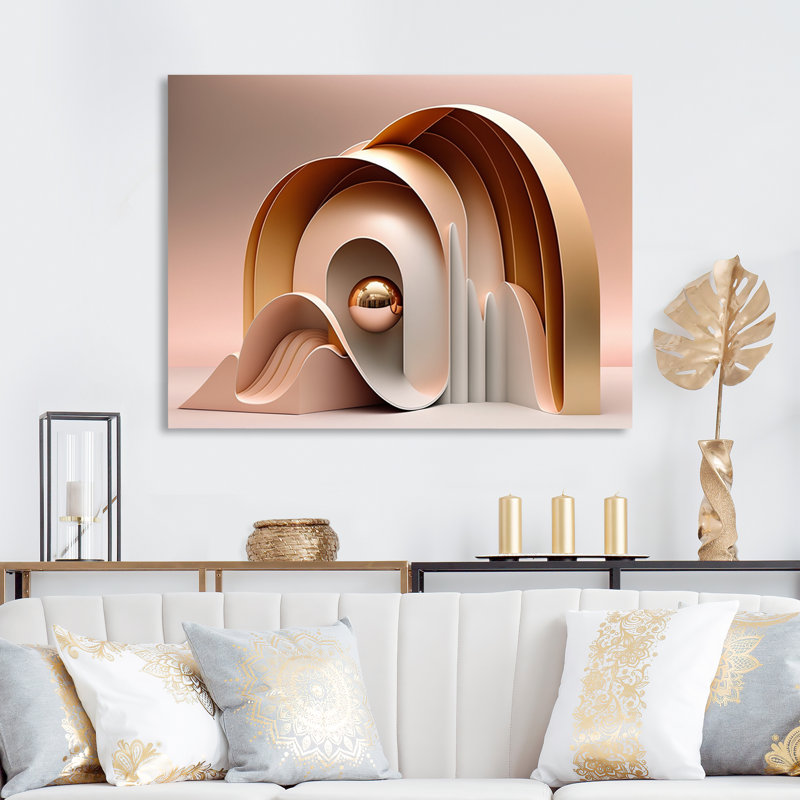 Rose et courbes architecturales futuristes sur toile, Toile tendue, 24" H x 32" W
