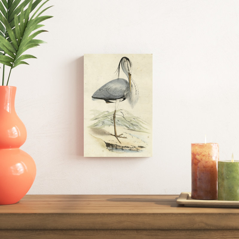 «Antique Heron IV», peinture sur toile, H 12 po x l 8 po