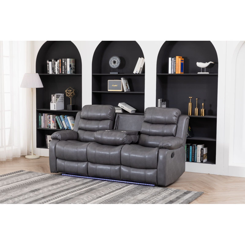 Adele 77.2'' Faux Leather Reclining Sofa, Gray