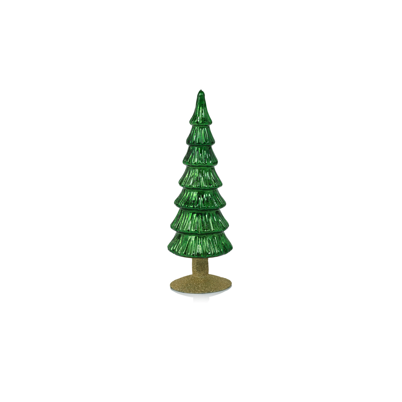 Merrigan Light Green Glass Tree on Gold Glitter Base, Set of 2, 10.75" H x 3.5" W x 3.5" D, Green/Gold