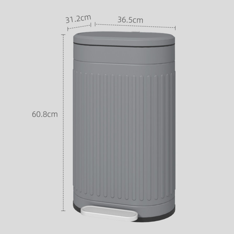30 Liter Grey Metal Kitchen Pedal Bin with Soft Close Lid, Fingerprint Resistant Surface and Removable Inner Bucket