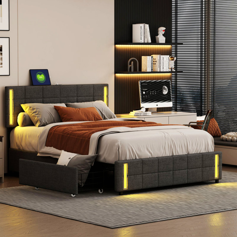 Lit plateforme tapissier Casch, gris